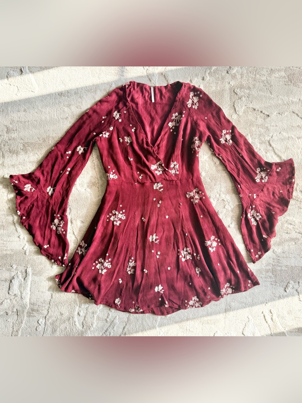 Free People Jasmine Embroidered Mini Dress Dreamy Bell Sleeve Size 6